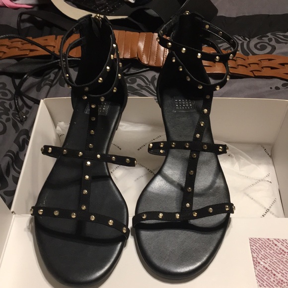 black sandals with gold studs